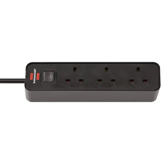 Brennenstuhl Ecolor 3 Gang Extension Lead – 1.5 Metre Heavy Duty Cable – On/Off Switch – Black